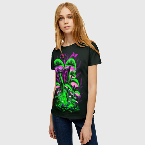 Женская футболка 3D Фантастические кислотные грибы, цвет 3D печать - фото 3