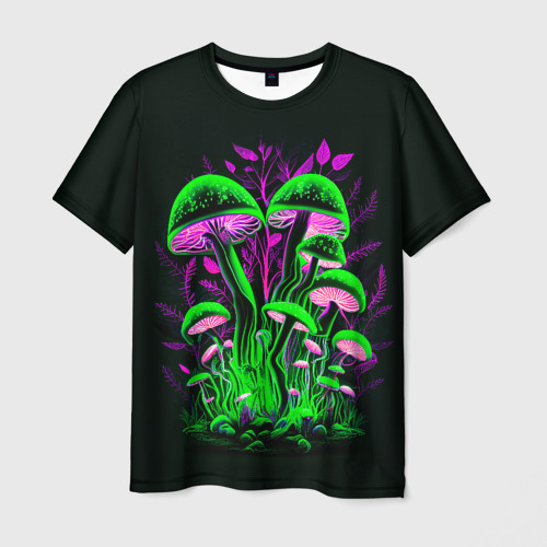 Мужская футболка с принтом Фантастические кислотные грибы, вид спереди №1
