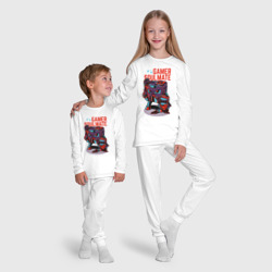 Пижама с принтом Родственная душа геймера для ребенка, вид на модели спереди №5. Цвет основы: белый
