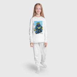 Пижама с принтом Бутылка скейтбордист для ребенка, вид на модели спереди №3. Цвет основы: белый