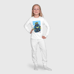 Пижама с принтом Бутылка скейтбордист для ребенка, вид на модели спереди №4. Цвет основы: белый