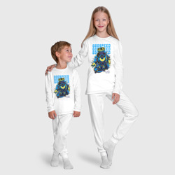 Пижама с принтом Бутылка скейтбордист для ребенка, вид на модели спереди №5. Цвет основы: белый