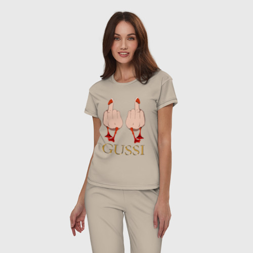 Женская пижама хлопок Два весёлых гуся - Gussi - fashion 2055, цвет миндальный - фото 3