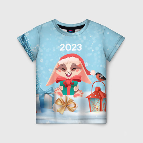 Детская футболка 3D с принтом Зайчик  с подарком - 2023, вид спереди #2
