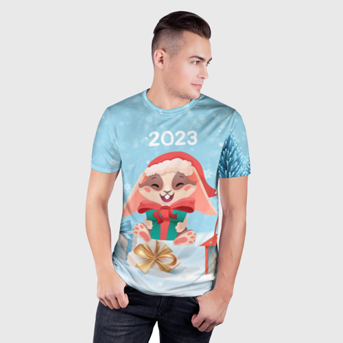 Мужская футболка 3D Slim с принтом Зайчик  с подарком - 2023, фото на моделе #1