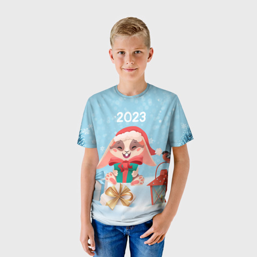 Детская футболка 3D с принтом Зайчик  с подарком - 2023, фото на моделе #1