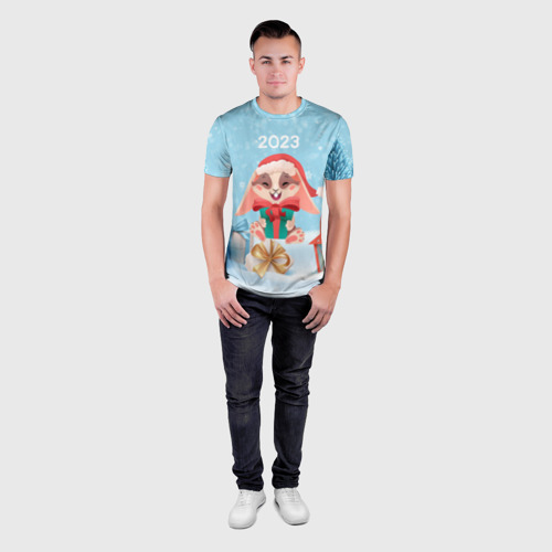 Мужская футболка 3D Slim с принтом Зайчик  с подарком - 2023, вид сбоку #3