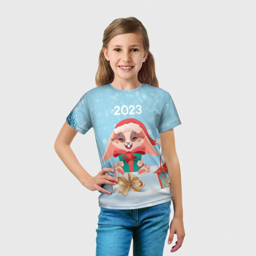 Детская футболка 3D с принтом Зайчик  с подарком - 2023, вид сбоку #3