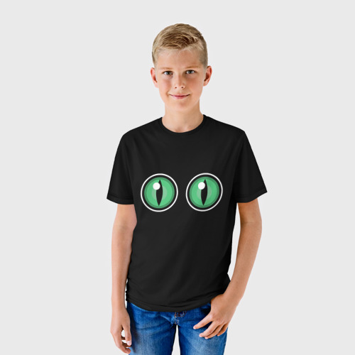Детская футболка 3D с принтом Зеленые змеиные глаза, фото на моделе #1