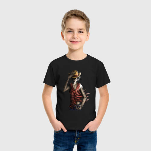 Детская футболка хлопок с принтом One piece d Luffy, фото на моделе #1