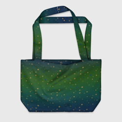 Пляжная сумка 3D Золотые синие звезды на синем с зеленым градиенте