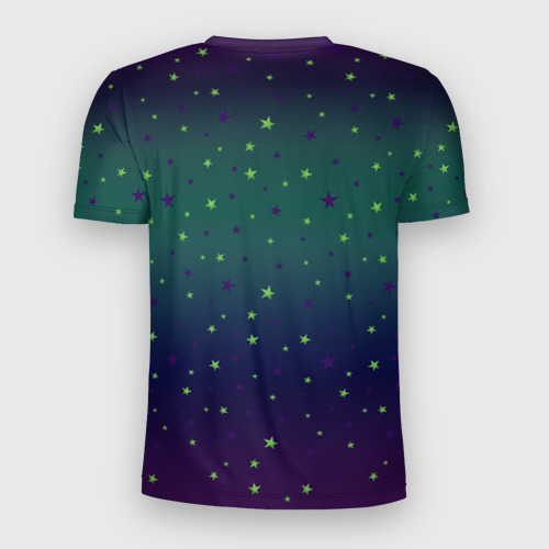 Мужская футболка 3D Slim Неоновые зеленые и сиреневые звезды на  зеленом фоне, цвет 3D печать - фото 2