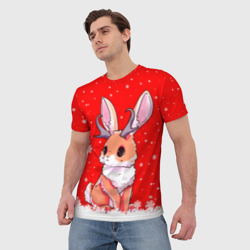 Мужская футболка 3D Кролик олень - кролик с рожками - фото 2