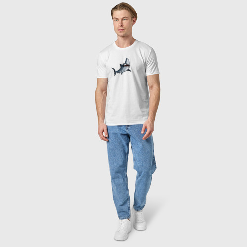 Мужская футболка хлопок с принтом Удивлённая акула, вид сбоку #3
