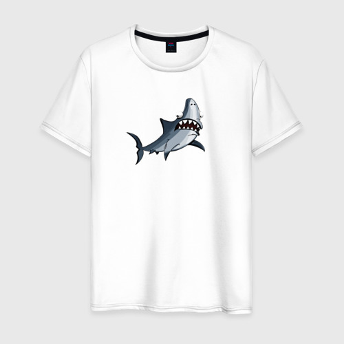 Мужская футболка хлопок с принтом Удивлённая акула, вид спереди #2