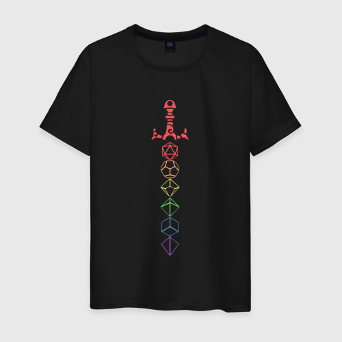 Мужская футболка из хлопка с принтом Rainbow Dice Sword, вид спереди №1