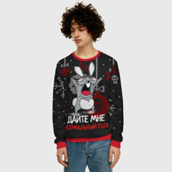 Мужской свитшот 3D Дайте мне нормальный год - ugly sweater rabbit - фото 2