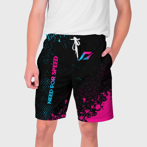 Мужские шорты 3D с принтом Need for Speed - neon gradient: надпись, символ, вид спереди #2