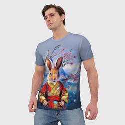 Мужская футболка 3D Кролик в китайском халате - фото 2