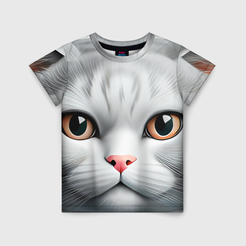 Детская футболка с принтом Нейросеть: британский кот-подушка, вид спереди №1