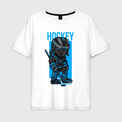 Мужская футболка хлопок Oversize с принтом Пёс хоккеист, вид спереди #2