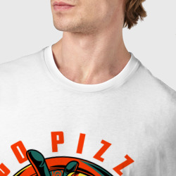 Футболка с принтом Вперёд, пицца для мужчины, вид на модели спереди №4. Цвет основы: белый