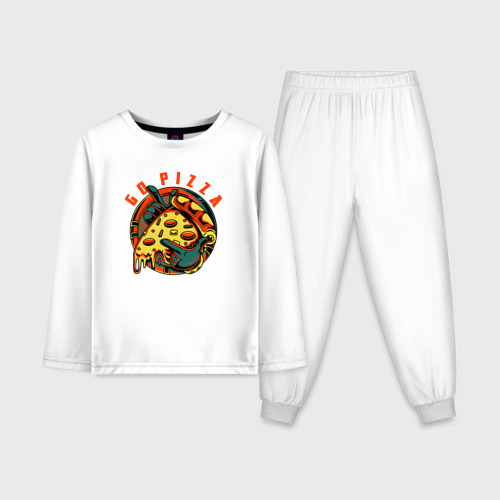 Детская пижама с лонгсливом из хлопка с принтом Вперёд, пицца, вид спереди №1