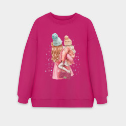 Женский свитшот oversize без начеса хлопок Мама и дочка