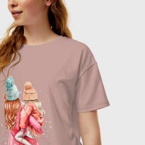 Женская футболка хлопок Oversize Мама и дочка, цвет пыльно-розовый - фото 3