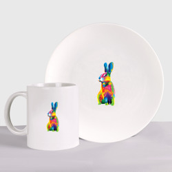 Набор: тарелка + кружка Кролик в стиле поп-арт