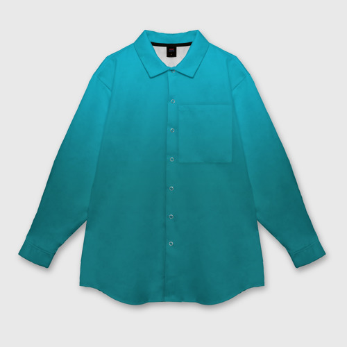 Женская рубашка oversize 3D с принтом Градиент бирюзовый, вид спереди #2