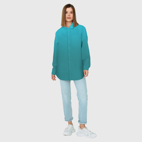 Женская рубашка oversize 3D с принтом Градиент бирюзовый, вид сбоку #3