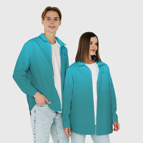 Женская рубашка oversize 3D Градиент бирюзовый, цвет белый - фото 6