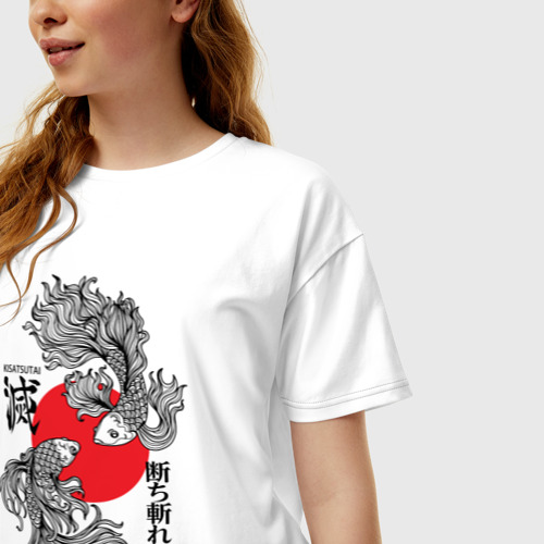 Женская футболка хлопок Oversize Кисацутай - истребитель демонов, цвет белый - фото 3