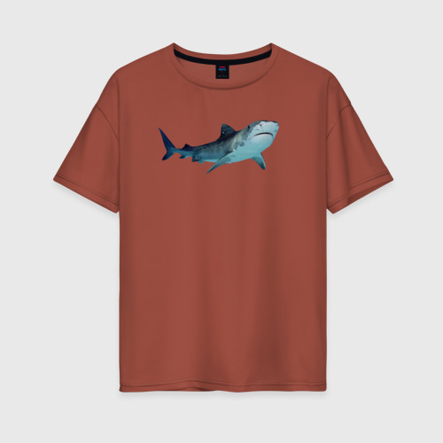 Женская футболка хлопок Oversize с принтом Realistic shark, вид спереди #2