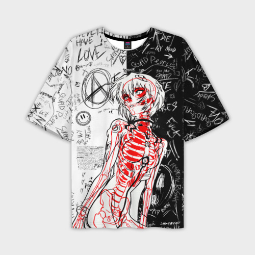 Мужская футболка оверсайз с принтом Рей Аянами — dead inside mood, вид спереди №1