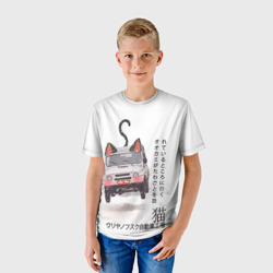 Детская футболка 3D Прикол - неко кот внедорожник, иероглифы: идти туда, куда другие боятся - фото 2