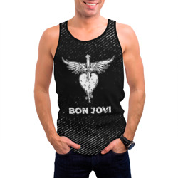 Мужская майка 3D Bon Jovi с потертостями на темном фоне - фото 2