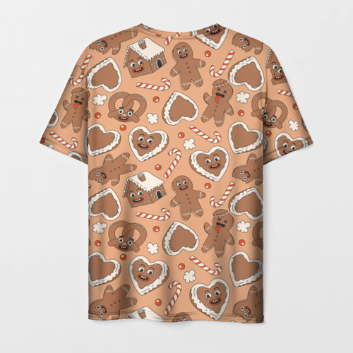 Мужская футболка 3D с принтом Новогодний паттерн с печеньем, вид сзади #1