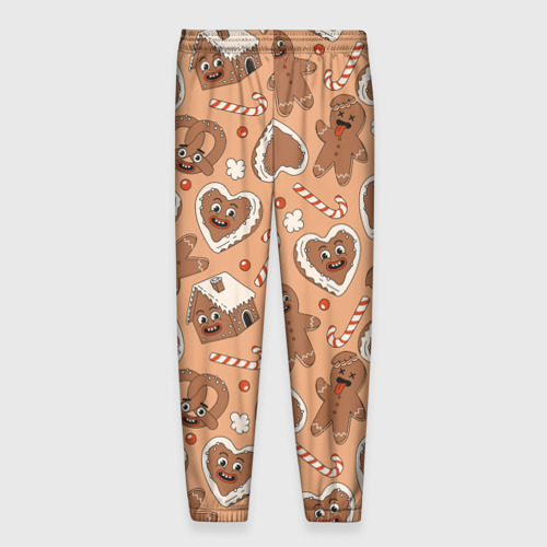 Мужские брюки 3D с принтом Новогодний паттерн с печеньем, вид сзади #1