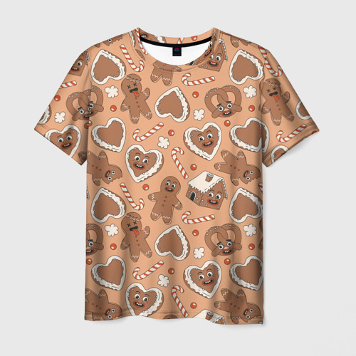 Мужская футболка 3D с принтом Новогодний паттерн с печеньем, вид спереди #2