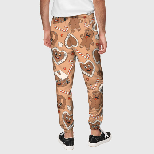 Мужские брюки 3D с принтом Новогодний паттерн с печеньем, вид сзади #2