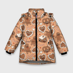 Зимняя куртка для девочек 3D Новогодний паттерн с печеньем