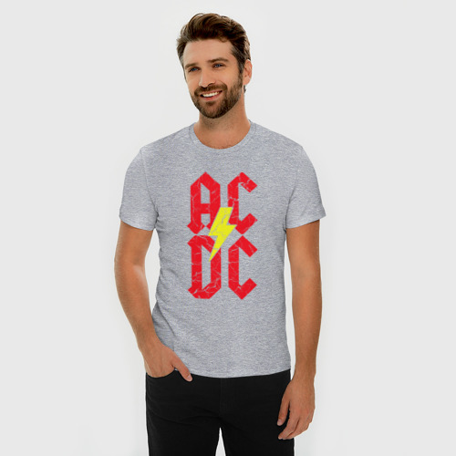 Мужская футболка хлопок Slim с принтом AC DC logo, фото на моделе #1