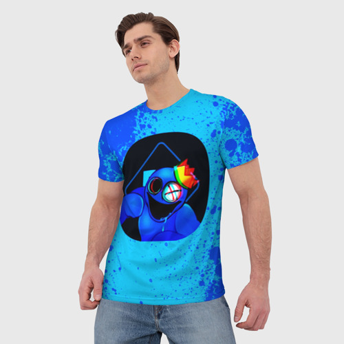 Мужская футболка 3D с принтом Радужные друзья: Синий глитч, фото на моделе #1