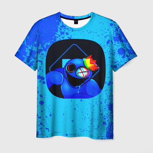 Мужская футболка 3D с принтом Радужные друзья: Синий глитч, вид спереди #2