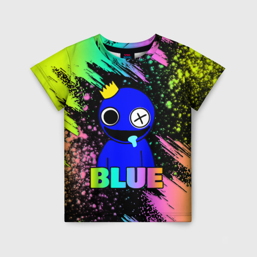 Детская футболка с принтом Rainbow Friends - Blue, вид спереди №1