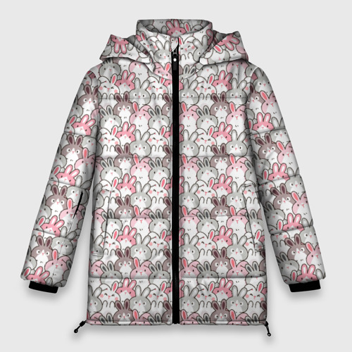 Женская зимняя куртка 3D с принтом Маленький зайчики  паттерн, вид спереди #2