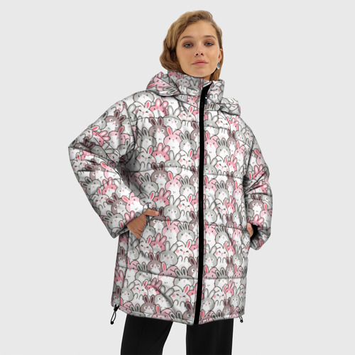 Женская зимняя куртка 3D с принтом Маленький зайчики  паттерн, фото на моделе #1