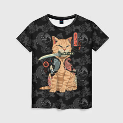 Женская футболка 3D Кот самурай - Якудза
